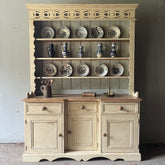 Antique Painted Pine Dresser with Fretwork Frieze