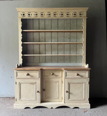 Antique Painted Pine Dresser with Fretwork Frieze