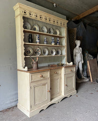 Antique Painted Pine Dresser with Fretwork Frieze