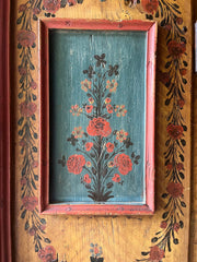 Antique Pine Folk Art Marriage Cupboard with Flowers