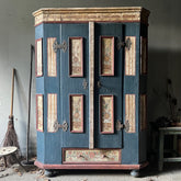 Antique Pine Blue & Red Folk Painted Marriage Cupboard | John Cornall