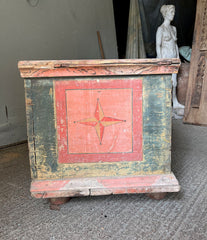 Antique Pine Marriage Chests in Pink and Blue