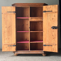 Antique Pine Folk Marriage Cupboard Decorated with Urns & Flowers