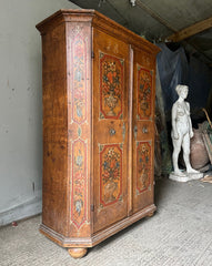 Antique Pine Folk Marriage Cupboard Decorated with Urns & Flowers