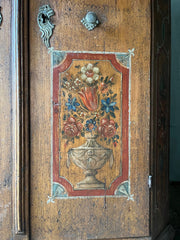 Antique Pine Folk Marriage Cupboard Decorated with Urns & Flowers