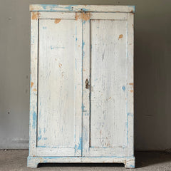 Antique Pine Wardrobe/Cupboard in Original White & Blue Paint