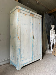Antique Pine Wardrobe/Cupboard in Original White & Blue Paint