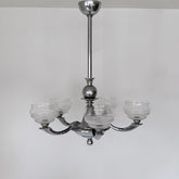 Art Deco Chromed Chandelier With Textured Glass Shades