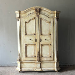 Folk Painted Marriage Cupboard With Flowers, Urns & Garlands Antique