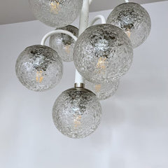 Belgian Mid Century Chandelier with Textured Glass Shades