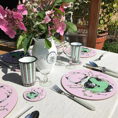 Set of 6 'Tiger Lily' Pastel Pink & Green Beetle Placemats