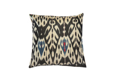 Bex' Silk Black, White, Red & Blue Ikat Cushion