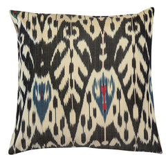 Bex' Silk Black, White, Red & Blue Ikat Cushion