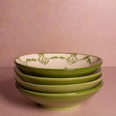 Set of 4 Hand-painted Green Shell Pasta Bowls | Casa by JJ