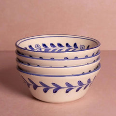 Set of 4 Blue & White Fern Hand-Painted Bowls | Casa by JJ