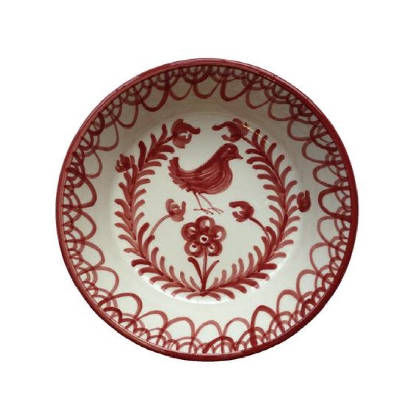 Spanish Ceramic Lebrillo Bowl with Burnt Sienna Bird Design