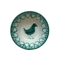 Spanish Ceramic Lebrillo Bowl with Green Bird Design