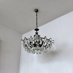 Brass Multi Arm Chandelier with Glass Harlequin Pear Drops