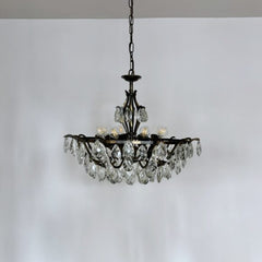 Brass Multi Arm Chandelier with Glass Harlequin Pear Drops