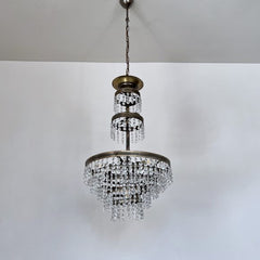 Antique Brass Waterfall Chandelier with Strings of Glass Buttons
