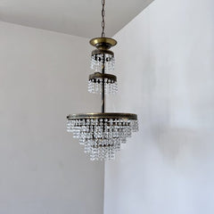Antique Brass Waterfall Chandelier with Strings of Glass Buttons