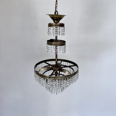 Antique Brass Waterfall Chandelier with Strings of Glass Buttons