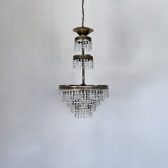 Antique Brass Waterfall Chandelier with Strings of Glass Buttons