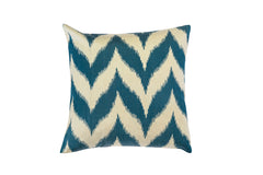 Charlotte' Silk Blue & Cream Ikat Cushion