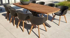 Solid Oak Curved Garden Table with Steel Cross Legs
