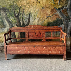  Antique Box Bench In Original Red Paint