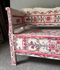 Antique Folk Floral Art Painted Box Bench in Red and White | John Cornall