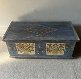 Delightful Folk Art Painted Marriage Box with Wild Flowers on Blue & Cream