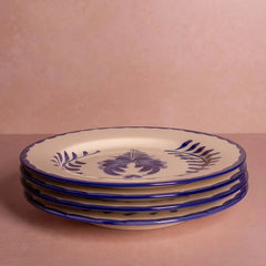 Set of 4 Blue & White Fern Hand-Painted Dinner Plates | Casa by JJ