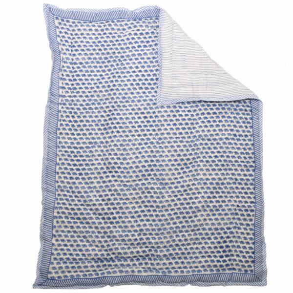 Blue Elephant' Hand Block Printed Cotton Quilt