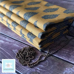 Laibik Small Print Charcoal Grey on Mustard Linen Fabric | Julia Brendel