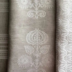 Memory Floral Grey & Ivory Linen Fabric | Julia Brendel