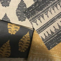 Tribes Horizontal Stripe, Charcoal Grey Linen Fabric