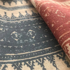 Tribes Horizontal Stripe, Marina Blue Linen Fabric | Julia Brendel