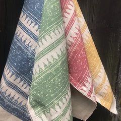 Tribes Horizontal Stripe, Marina Blue Linen Fabric | Julia Brendel