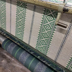 Aztec Chevron Stripe Fabric in Emerald Green, Navy & Gunmetal Grey | Julia Brendel