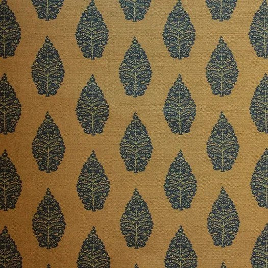 Laibik Small Print Charcoal Grey on Mustard Linen Fabric | Julia Brendel