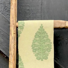 Laibik Large Print Field Green & Natural Linen Fabric | Julia Brendel