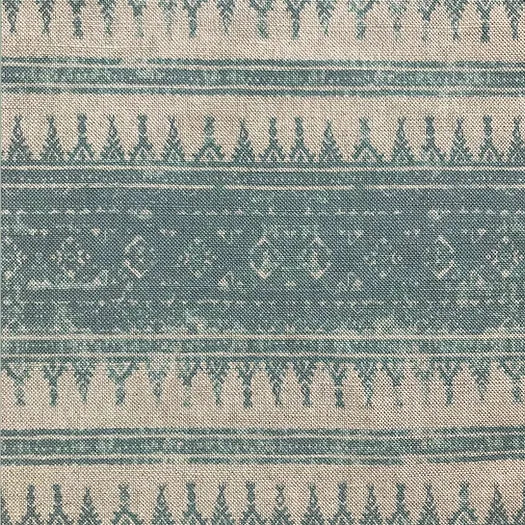 Tribes Horizontal Stripe, Blue Stone Linen Fabric | Julia Brendel