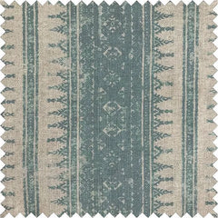 Tribes Horizontal Stripe, Blue Stone Linen Fabric | Julia Brendel