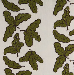 Oak Leaf Patterned Linen Fabric in Peridot Green