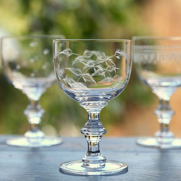 Set of 4 Crystal Wine Goblets with Fern Design