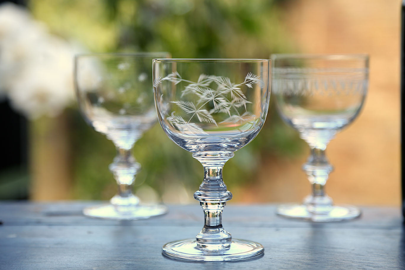 Set of 4 Crystal Wine Goblets with Fern Design