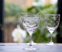 Set of 6 Crystal Wine Glasses with Fern Design