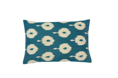 Fleur' Silk Teal & Cream Ikat Cushion