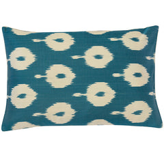 Fleur' Silk Teal & Cream Ikat Cushion
